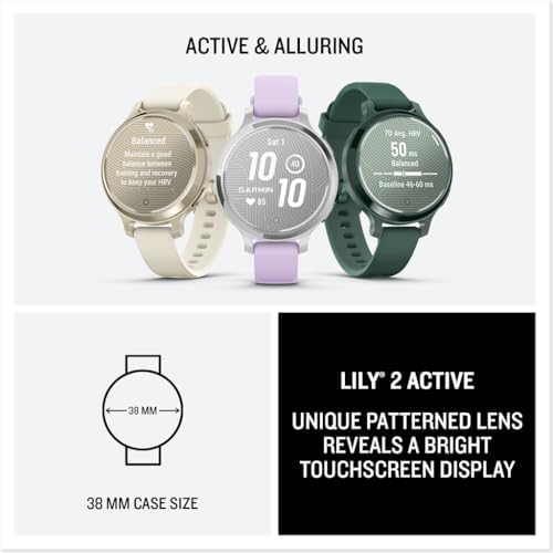 Garmin Lily 2 Active, 38mm GPS smartwatch, stylish smaller watch, fitness tracker with hidden display, sports apps,patterned lens, bright touchscreen display, up to 9 days battery life, Purple Jasmine|B0DGWJ8FYW
