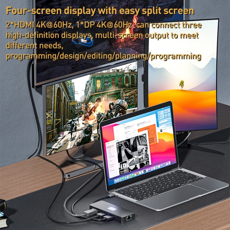 BYL-2401 8 in 1 Type-C to PD100W + USB3.0 + HDMI + DP + RJ45 HUB Docking Station, BYL-2401