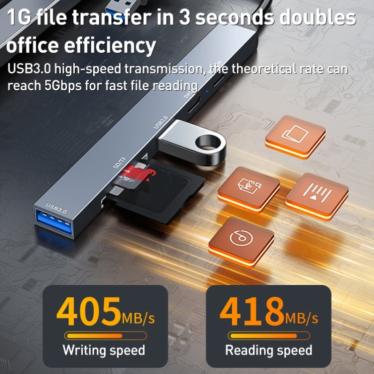 ADS-807D 6 in 1 USB + Type-C to PD100W + USB3.0/2.0 + SD/TF HUB Docking Station, ADS-807D