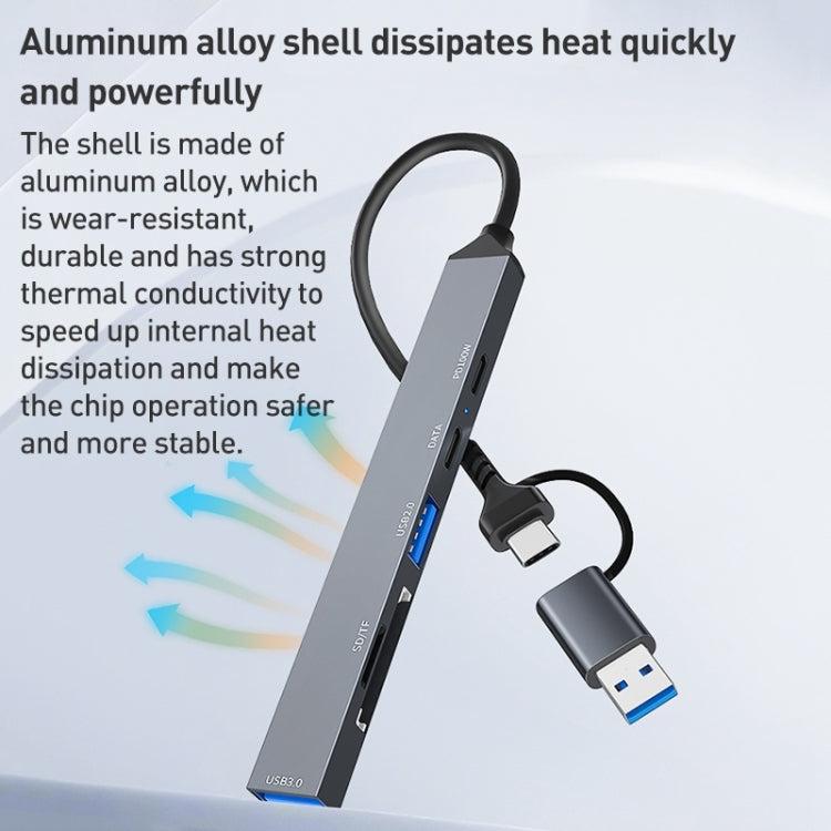 ADS-807D 6 in 1 USB + Type-C to PD100W + USB3.0/2.0 + SD/TF HUB Docking Station, ADS-807D