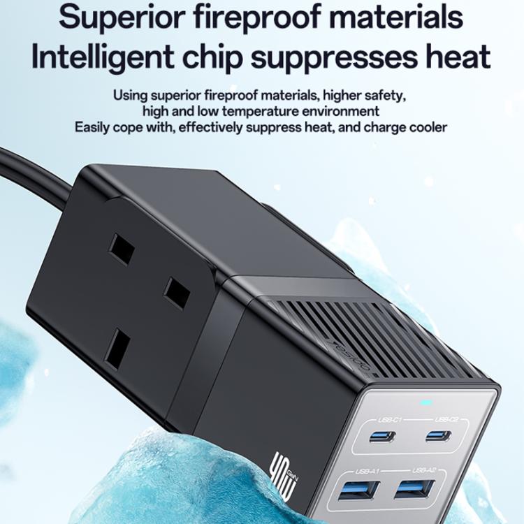 Yesido MC37 40W 6 In 1 Dual Type-C and Dual USB-A with 2 Socket Desktop GaN Power Socket Power Strip, MC37