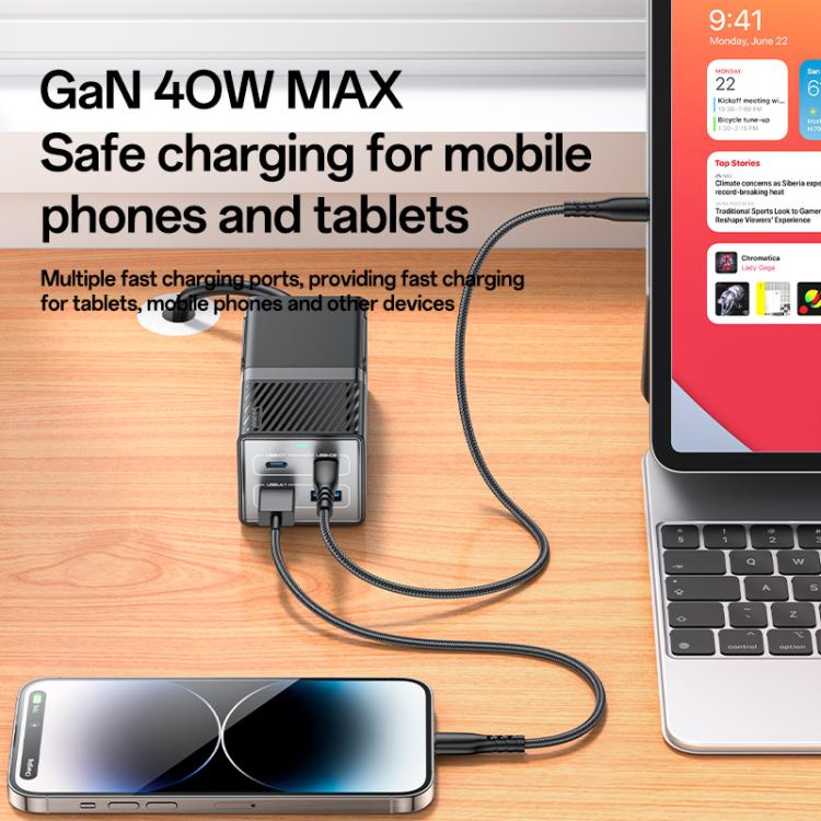 Yesido MC37 40W 6 In 1 Dual Type-C and Dual USB-A with 2 Socket Desktop GaN Power Socket Power Strip, MC37