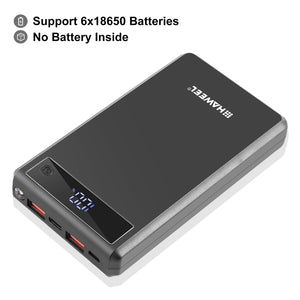 HAWEEL DIY 6 x 18650 Battery 24W Fast Charge Power Bank Box Case with Display, Not Include Battery, 6 x 18650 Battery