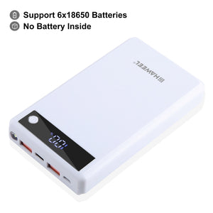 HAWEEL DIY 6 x 18650 Battery 24W Fast Charge Power Bank Box Case with Display, Not Include Battery, 6 x 18650 Battery