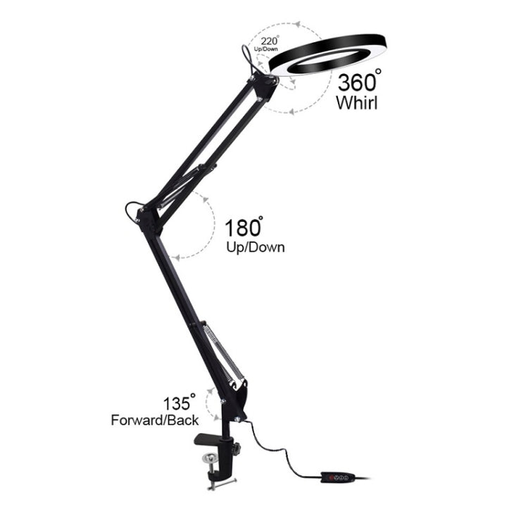 LED Eye Protection Reading Book Light USB Folding Clip Magnifying Glass Electronic Maintenance Light, 5X-S (Black)