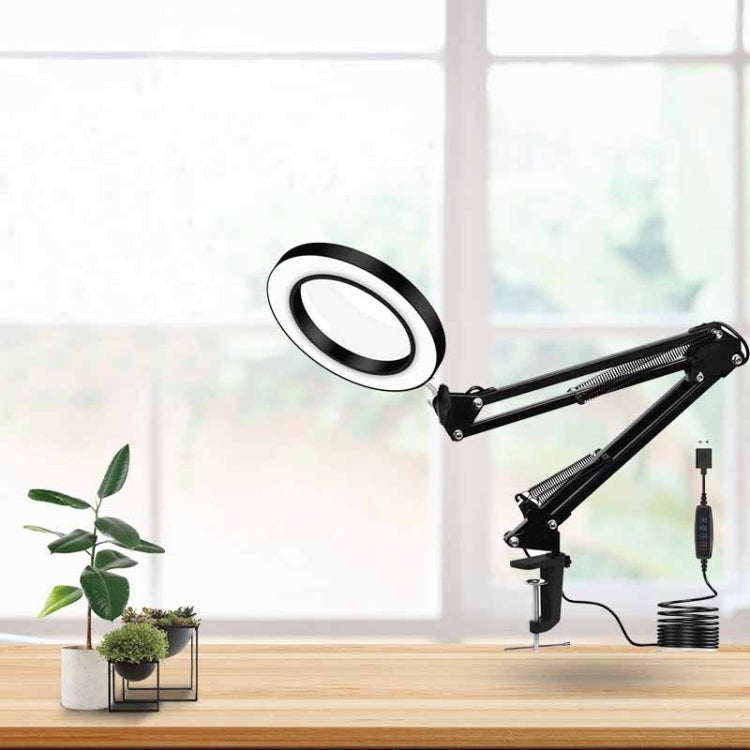 LED Eye Protection Reading Book Light USB Folding Clip Magnifying Glass Electronic Maintenance Light, 5X-S (Black)