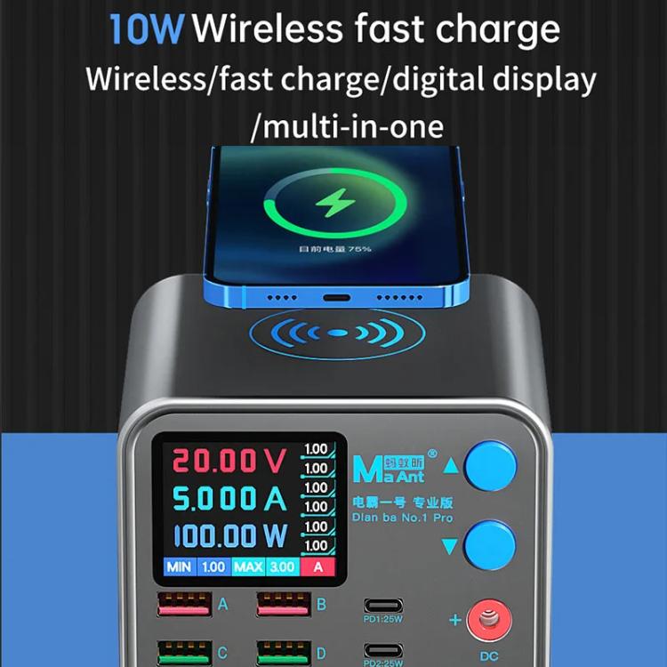 MaAnt DianBa No.1 Pro Multi-port Charger 9-ports With Digital Display Power Wireless Charger, DianBa No.1 Pro, EU Plug
