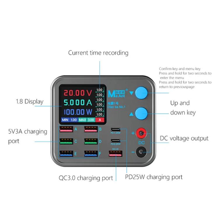 MaAnt DianBa No.1 Pro Multi-port Charger 9-ports With Digital Display Power Wireless Charger, DianBa No.1 Pro, EU Plug