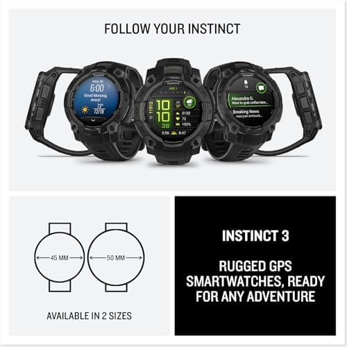 Garmin Instinct 3, 45mm rugged GPS smartwatch, Black|B0DSC8JF59