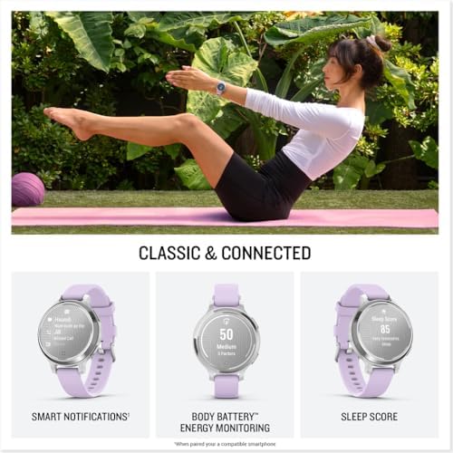 Garmin Lily 2 Active, 38mm GPS smartwatch, stylish smaller watch, fitness tracker with hidden display, sports apps,patterned lens, bright touchscreen display, up to 9 days battery life, Purple Jasmine|B0DGWJ8FYW