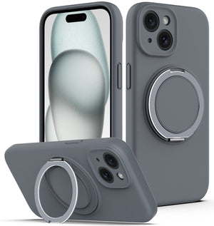 Liquid Silicone MagSafe Case with Rotating Holder, For iPhone 15,  14 Plus,  14,  14 Pro
