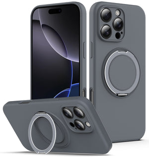 Liquid Silicone MagSafe Case with Rotating Holder, For iPhone 15,  14 Plus,  14,  14 Pro