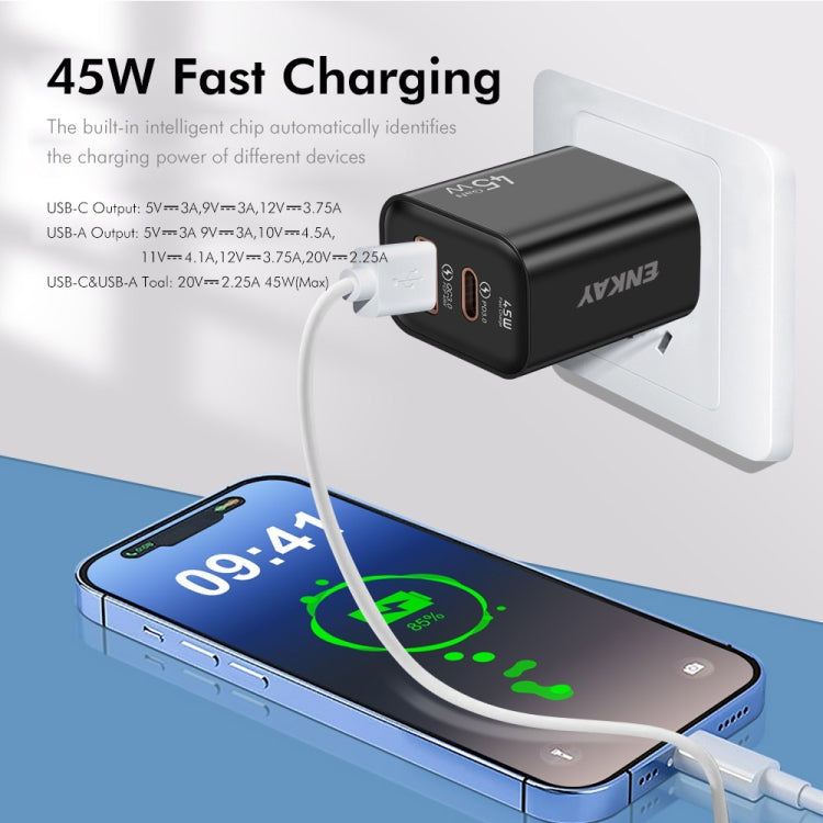 ENKAY FC-001 45W USB-A + USB-C / Type-C Dual Ports Quick Charger, US Plug