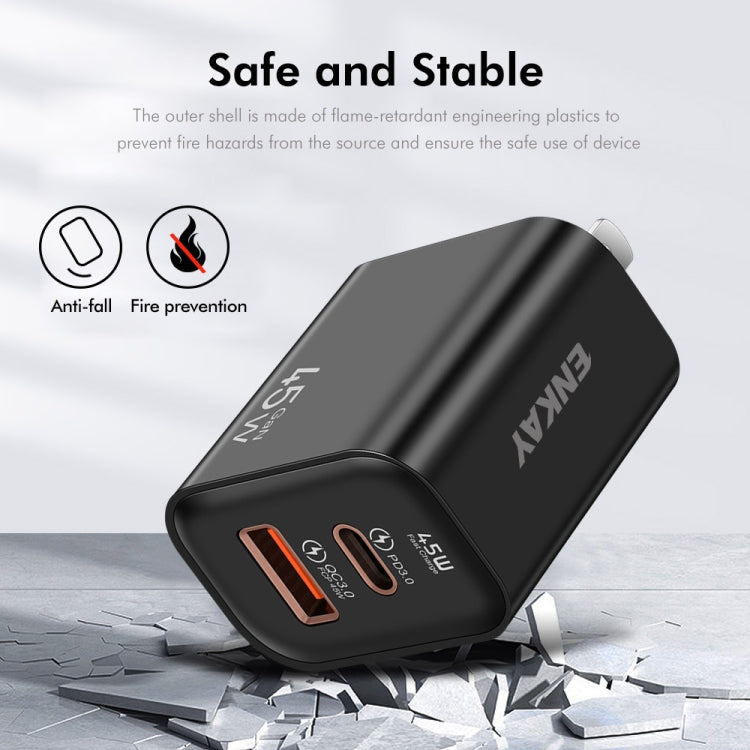 ENKAY FC-001 45W USB-A + USB-C / Type-C Dual Ports Quick Charger, US Plug